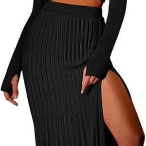 Black Midi Skirt with Slit